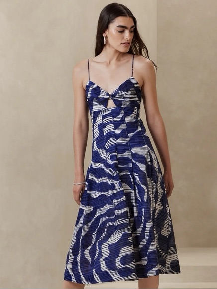 Banana Republic Navy And White Spaghetti-Strap Sundress